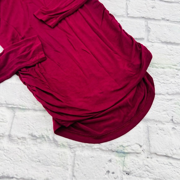 BONGO V Neck Long Sleeve Shirt Raspberry Ruched Side Medium Stretch - Picture 4 of 8
